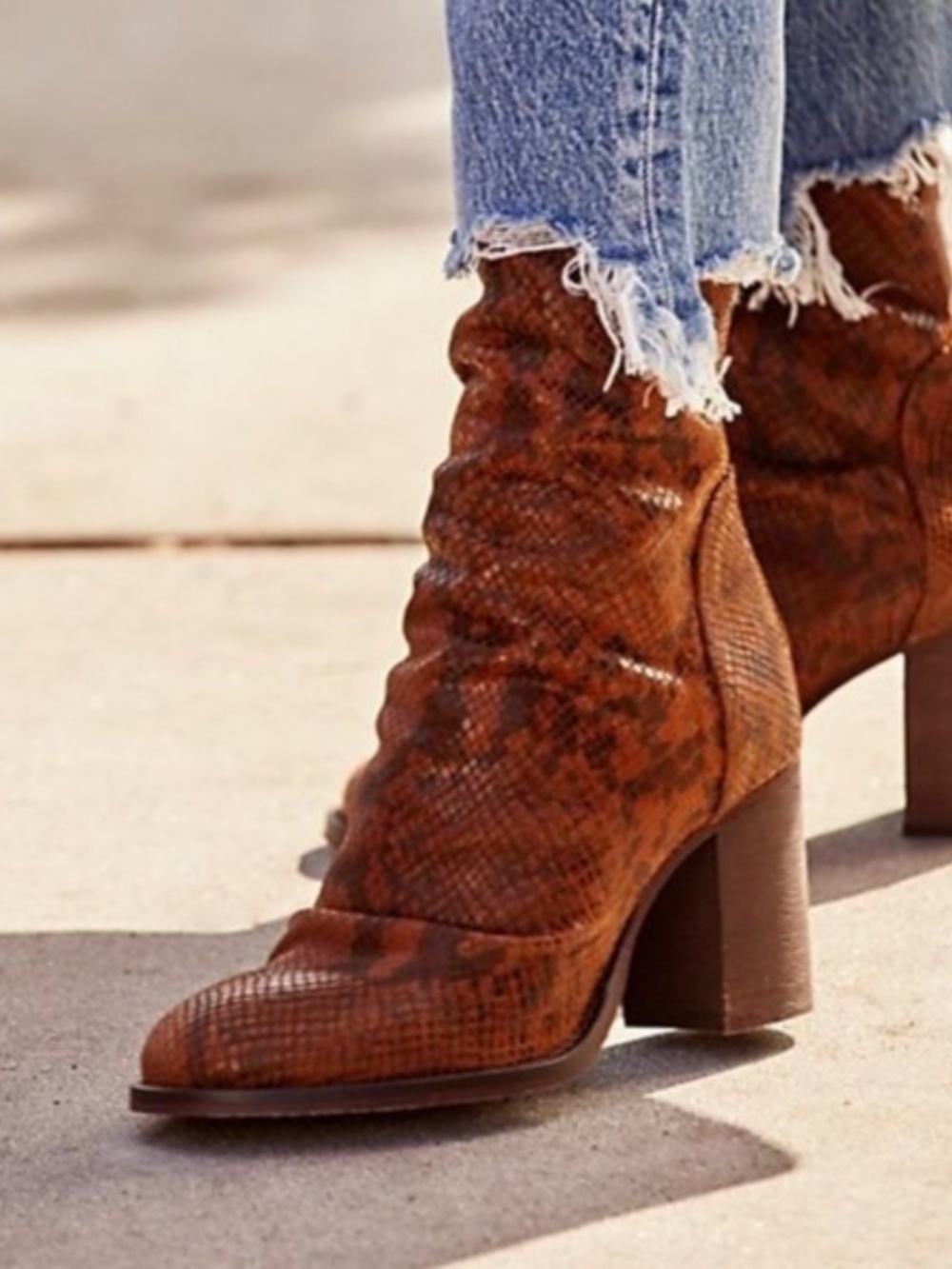 Free People Elle Snakeskin Block Heel Boots – Size 39